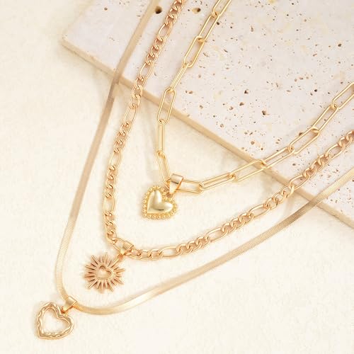 Layered Chain Necklace for Women，Pendant Stackable Jewelry,for Wedding, Party, Everyday Gifts - color: Chunky Puffy Heart Pendant Laying Necklace