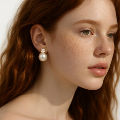 Pearl Clip on Earrings for Women - 14K Gold Silver Plated Cubic Zirconia Non Pierced Ear Clips Jewelry Gifts for Wedding Bridal Party Gifts - color: Gold-12mm