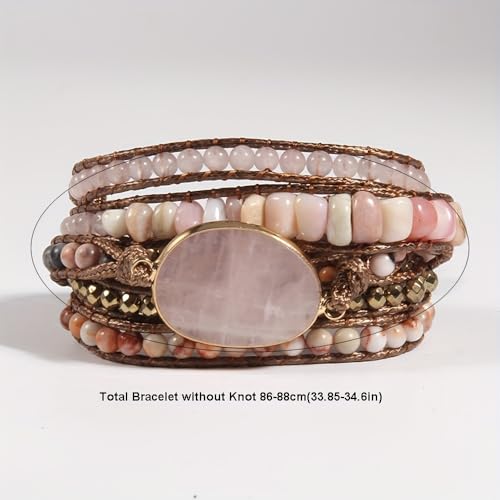 Women Wrap Bracelets Boho Natural Stone Jasper Turquoises Strand Bracelet Jewelry Collection - color: Pink 2