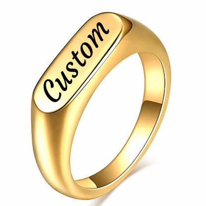 MYNENEY Stainless Steel Square Shape Signet for Men Statement Ring - color: Custom Gold