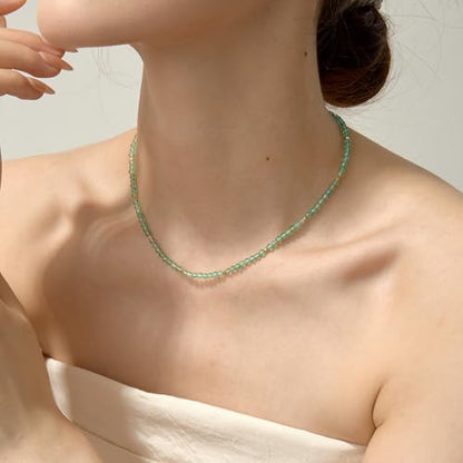 ARSIS Genuine Beaded Gemstone Necklace for Women, Colorful Natural Stone Handmade Bead Choker, Personalized Birthstone Necklace, Boho Summer Beach Necklace Layering Stackable Jewelry Gift - color: Emerald (May)