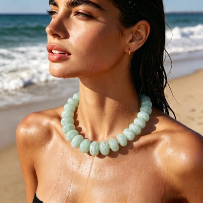 CSIYANJRY99 Chunky Beaded Necklace for Women, Large Colorful Resin Beads Statement Necklace, Boho Summer Beach Vacation Jewelry Gifts - color: Green1