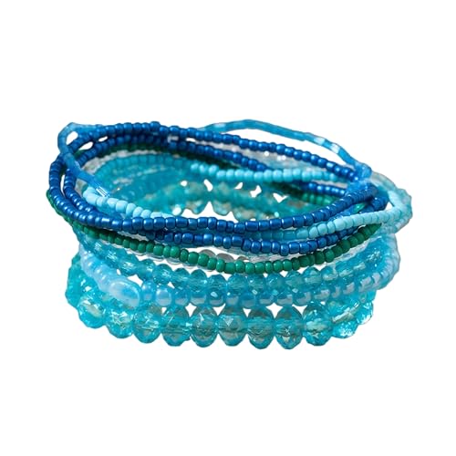 Bohemian Colorful Crystal Glass Beads Seed Beaded Bracelet Handmade Adjustable Stackable Elastic Strand Bangle for Women Summer Beach Hawaii Boho Wristbands Jewelry - color: blue1