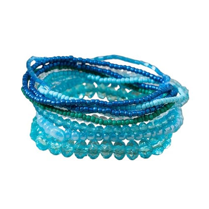 Bohemian Colorful Crystal Glass Beads Seed Beaded Bracelet Handmade Adjustable Stackable Elastic Strand Bangle for Women Summer Beach Hawaii Boho Wristbands Jewelry - color: blue1