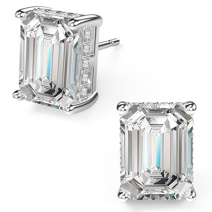 18K White Gold Plated Sterling Silver Emerald Cut Cubic Zirconia Stud Earrings Clear CZ Diamond Stud Earrings for Women Men Hypoallergenic - color: White Gold, size: 6MM*8MM