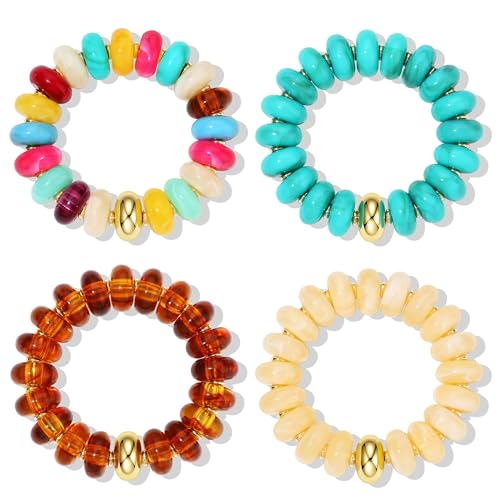 4 Pcs Chunky Beaded Bracelets for Women | Adjustable Colorful Resin Beads Bracelets Stretch Beaded Bracelet Boho Summer Beach Vacation Jewelry Gift - color: Color 3