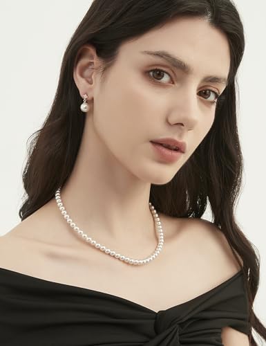 Mameloly Pearl Drop Earrings 925 Sterling Silver CZ 10MM Simulated Pearl Earrings for Women Dangle Trendy Jewelry for Women Hypoallergenic - color: Gold CZ