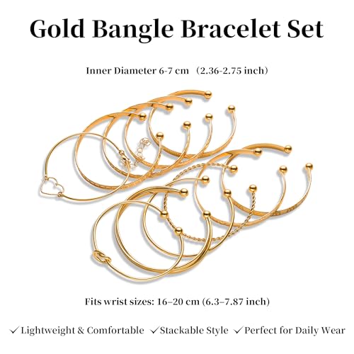 LETFLY Stackable Bangle Bracelet Set for Women, Multi Layer 14K Gold Plated Bangle Set Boho Jewelry Gifts for Womens - style: Set A
