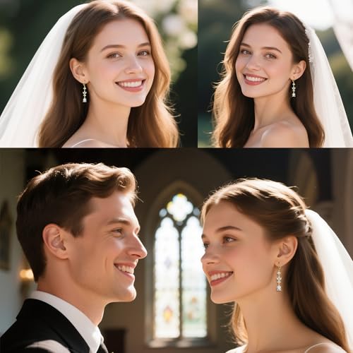 Silver Dangle Double Hoop Earrings For Women Paperclip Link Earring | Drop Small Silver Earrings Square Huggie Paperclip Dangly Hoop Silver Hoops Earrings Jewelry - color: Gold Wedding