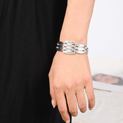14K Gold & Silver Plated Lightweight Link Bracelet for Women | Stackable Bracelets ,14K Gold Plated Bracelets with CZ,Lightweight Trendy Chain Bracelet Jewelry Gift - style: silver diamond