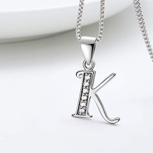 Aurora Tears Letter Necklace Initial 925 Sterling Silver Alphabet Pendant Crystal Name Gift Women Cubic Zirconia Jewelry - color: K