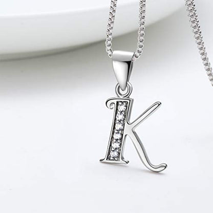 Aurora Tears Letter Necklace Initial 925 Sterling Silver Alphabet Pendant Crystal Name Gift Women Cubic Zirconia Jewelry - color: K