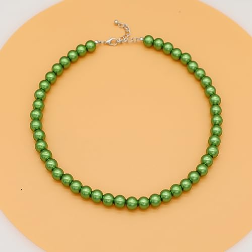 Long Simulated 10mm AAA Pearl Strand Necklace for Women Multicolor Pearl Choker Necklace 1920s Pearl Statement Necklace Costume Jewelry - color: 10mm Green