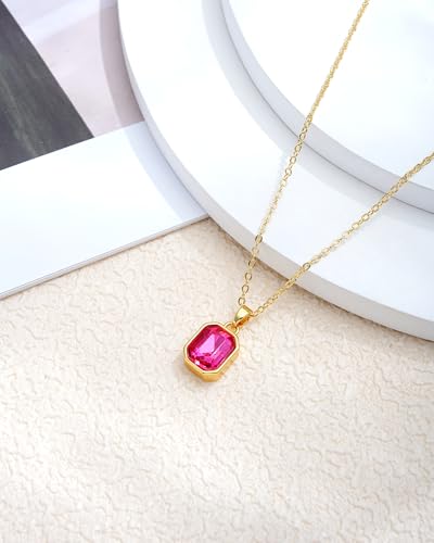 Gold Layered Necklaces for Women, 18k Gold Plated Crystal Necklace Paperclip Choker Emerald Green Jewelry for Women Gifts - color: Rose Pink