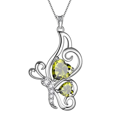 Butterfly Heart Necklace Birthstone Pendant Necklace Earrings Bracelet Women 925 Sterling Silver Animal Butterflies Birthstone Pendant Crystal Birthday Jewelry Wedding Gift - color: H.August-necklace