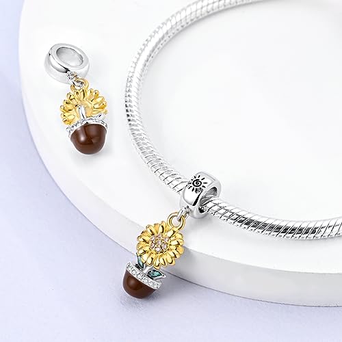 MULA 925 Sterling Silver Charms for Bracelets and Necklace Family Pendants | Airplane Travel Dangle Beads Family Tree Jewelry Charms for Women - color: Flowerpot
