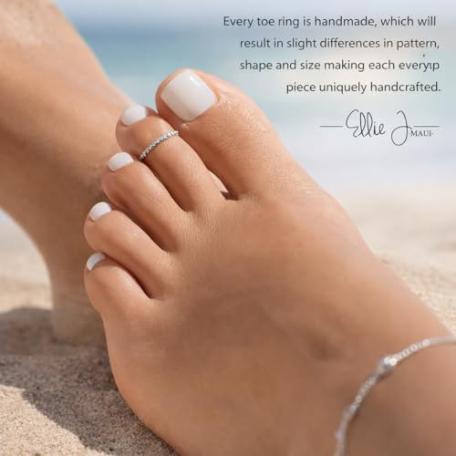 Ellie J Maui 14K Gold Filled Toe Rings for Women Adjustable Open Back Hammered Toe Ring Handmade Non Tarnish Dainty Gold Toe Ring Summer Beach Foot Jewelry (Rose Gold, Silver, Gold) - color: Sterling Silver