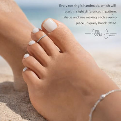 Ellie J Maui 14K Gold Filled Toe Rings for Women Adjustable Open Back Hammered Toe Ring Handmade Non Tarnish Dainty Gold Toe Ring Summer Beach Foot Jewelry (Rose Gold, Silver, Gold) - color: Sterling Silver