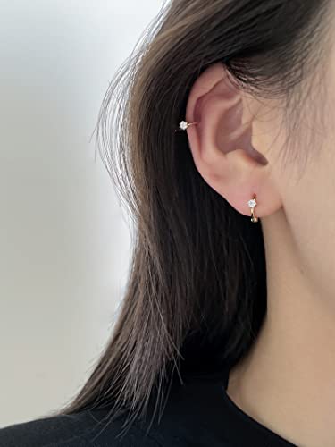 DAILY VIBES Dainty Butterfly Cross CZ Small Huggie Hoop Earrings for Women | Hypoallergenic, 14K Gold Plated Hoops, Tiny Cubic Zirconia, Cartilage Hoop Earrings for Women Trendy - color: Single Stone