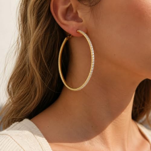 Big Chunky Gold Hoop Earrings for Women Beaded Large Statement Earrings Lightweight Fashion Jewelry Daily Wear Party Gift - color: D2:gold hoop 8cm