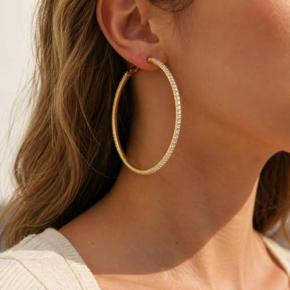 Big Chunky Gold Hoop Earrings for Women Beaded Large Statement Earrings Lightweight Fashion Jewelry Daily Wear Party Gift - color: D2:gold hoop 8cm