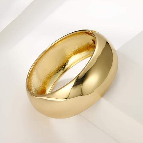 Golden Polished Chunky Twisted Hinged Waterdrop Bangle Bracelet for Women Spiraled Oval Bangle Bracelet - color: Gold Large Round Bangle