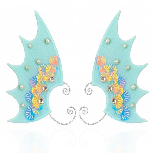 Elf Ear Cuffs, OwMell Handcraft Silver Pointed Fairy Elven Cosplay Fantasy Costume Bridal Wedding Earrings for Non Pierced Ears - style: Mermaid Ears