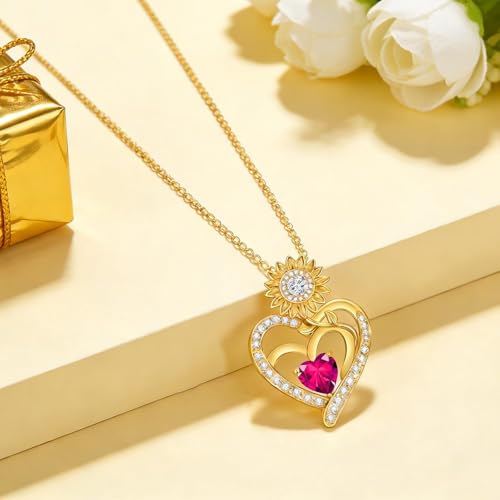 Midari Sunflower Necklace 18k Gold Plated Heart with Brithstone You Are My Sunshine Necklace Anniversary Birthday Sunflower Jewelry Gift for Women Wife Mom - color: 07-July