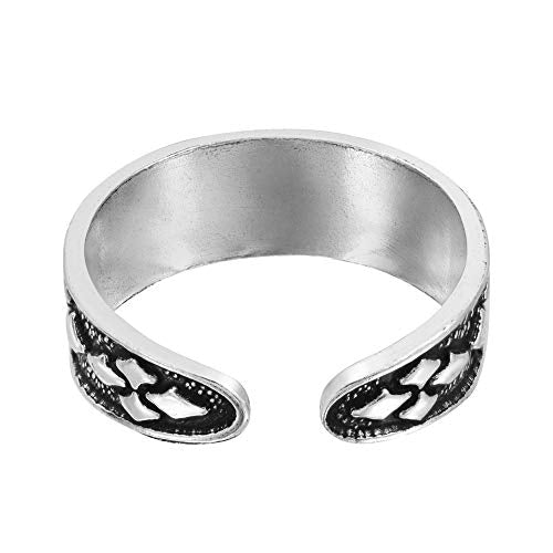 AeraVida .925 Sterling Silver Adjustable Toe Ring or Pinky Ring 5mm Wide Open Band, Stackable Minimalist Summer Foot Jewelry | Sun Moon Star Turtle Butterfly Leaf Olive Branch Ocean Wave Yin Yang Design - style: Retro Argyle Pattern
