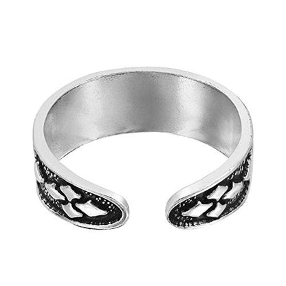 AeraVida .925 Sterling Silver Adjustable Toe Ring or Pinky Ring 5mm Wide Open Band, Stackable Minimalist Summer Foot Jewelry | Sun Moon Star Turtle Butterfly Leaf Olive Branch Ocean Wave Yin Yang Design - style: Retro Argyle Pattern