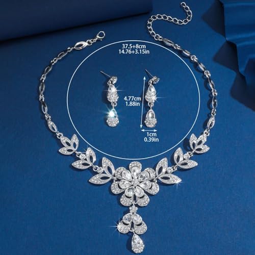 Women Crystal Jewelry Set, 3PCS Gold Bridal Earrings Princess Luxury Necklace Banquet Style Drop Necklace Stainless Steel Crystal Necklaces - color: Multicolor