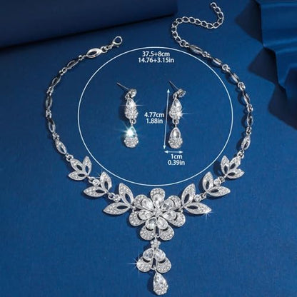 Women Crystal Jewelry Set, 3PCS Gold Bridal Earrings Princess Luxury Necklace Banquet Style Drop Necklace Stainless Steel Crystal Necklaces - color: Multicolor