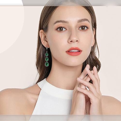 LMXXVJ Necklace Long Earrings Bracelet Set, White Gold Plated Created Blue Sapphire Jewelry Set Wedding Party Gift Jewelry for Women Bridal Bridesmaid - color: Black Gun-Green