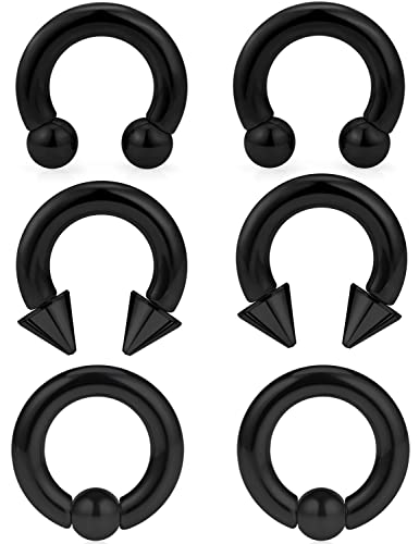 00G 0G 2G 4G 6G 8G 10G 12G 14G 16G Septum Rings Silver Black Surgical Steel Heavy Gauges Earrings Stretching kit Eyebrow Lip Septm Nose Rings Helix Tragus Daith Rook Earrings Hoops 10mm-19mm - color: Black, size: 4G(5.0mm)-Inner Dia:12mm