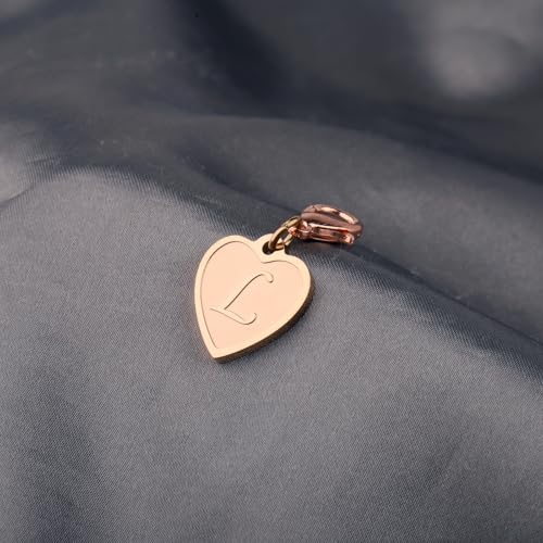FAADBUK Initial Letter A-Z Alphabet Heart Charms for Jewelry Bracelet Keychain Necklace Initial Stainless steel Clasp Clip on Charm - color: intial L RG