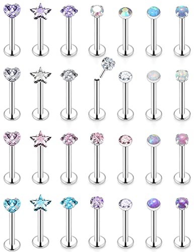Vsnnsns 14K Gold Plated 16G 18G 20G Threadless Nose Rings Studs Flat Back Earrings Stainless Steel Tragus Helix Conch Earrings Stud Snake Bite Lip Rings Labret Medusa Piercing Jewelry for Women Men - color: Silver-16G-10MM Bar Lenght