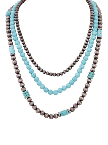 MINACHI Boho Multi Layer Necklace with Green Stone Beads, Handmade Beaded Chain Necklace, Vintage Hippie Jewelry for Women - style: Necklace NECK.004