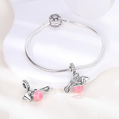 Hapour 925 Sterling Silver Charms for Bracelet Necklace Dangle Pendant Bead | Whale Shark Charm, Glow in the Dark, Matryoshka Russian Doll Baking European Jewelry Charm, 14k Gold Plated - style: Cake Baking