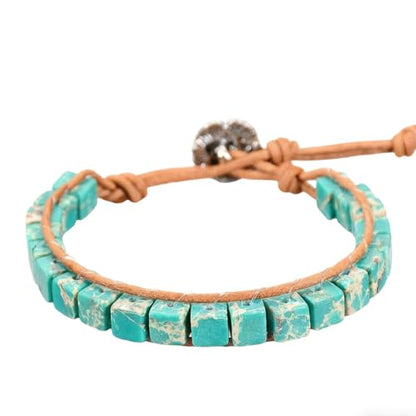 7 Chakra Bracelet Bohemian Handmade Leather Wrap Healing Protection Natural Stone Yoga Beaded Bracelets Boho Friendship Jewelry - color: Lake Blue