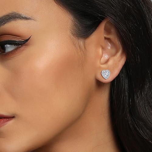 MDFUN Halo Stud Earrings 18K Gold Plated Round/Square/Heart/Teardrop Cubic Zirconia Earrings Set for Women - color: A-Heart/Teardrop