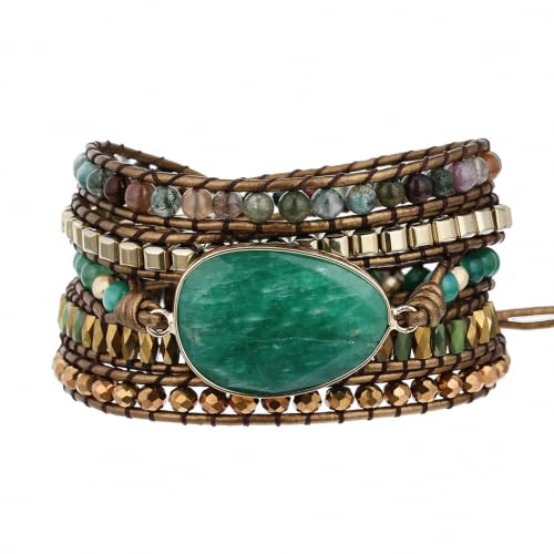 Women Wrap Bracelet Boho Natural Jasper Crystal Stone Beads Strand Bracelets - color: Style 22-Green #3