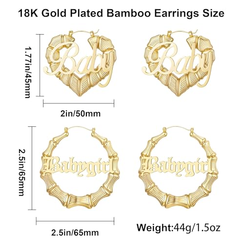 18K Gold Plated Bamboo Hoop Earrings for Women – Large Round Heart Design, 80/90s Ghetto Door Knocker Style, Trendy Hip Hop Jewelry Accessories - color: 1 Pcs Gold