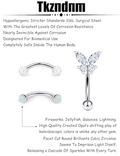 16g 8mm Silver/Black/Rainbow Eyebrow Piercing Jewelry Rings Curved Barbell Vertical Labret Lip Surgical Steel Small Belly Button Snake Eyes Tongue Rook Earrings for Women Men - color: Surgical Steel