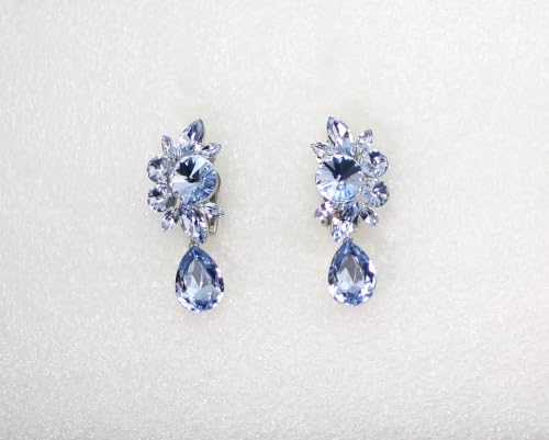 Faship Statement Dangling Floral Clip On Earrings For Women - color: Light Blue