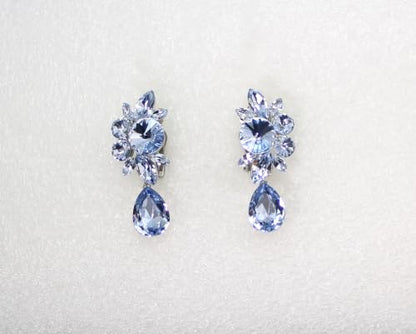 Faship Statement Dangling Floral Clip On Earrings For Women - color: Light Blue