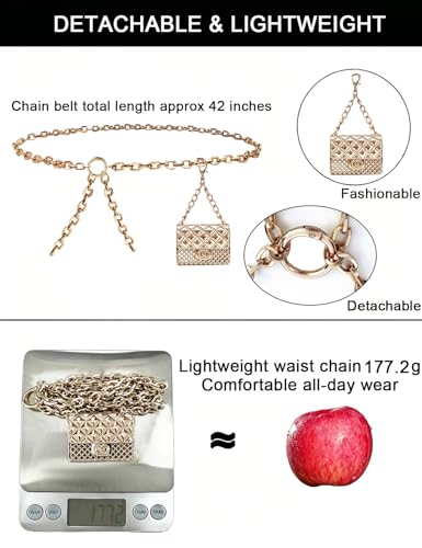 BEMYLV Mini Chain Belt Purse Gold Waist Bag for Women Fashion Fanny Pack | Trendy Detachable Waist Purse Cute Bag for Dresses Jeans - color: Bright Gold