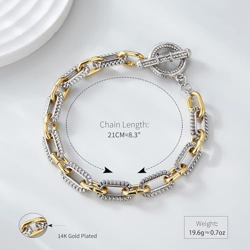 Link Chain Bracelets for Women, Two Tone Link Bracelets Gold and Silver Paperclip Vintage Bracelets Wire Bangle Jewelry Gifts - style: Paperclip - Thin