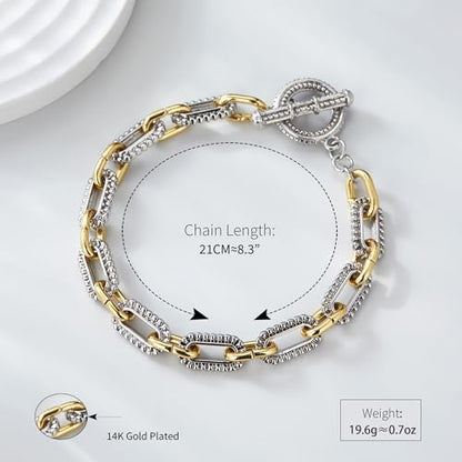 Link Chain Bracelets for Women, Two Tone Link Bracelets Gold and Silver Paperclip Vintage Bracelets Wire Bangle Jewelry Gifts - style: Paperclip - Thin