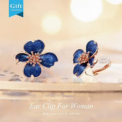 Clip on Earrings Women, 14K Gold Plated Earrings for Sensitive Ears, Fashion Women's Earrings Jewelry Birthday Gift for Wife Grandma Daughter Girls on Christmas Thanksgiving - color: Rose Gold Blue Earrings