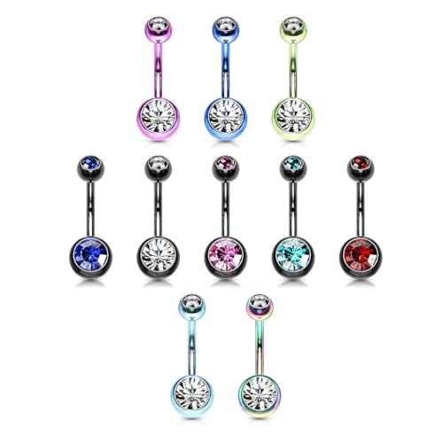 Belly Button Piercing Ring 14 Gauge Surgical Steel - color: BLACK PINK GEMS